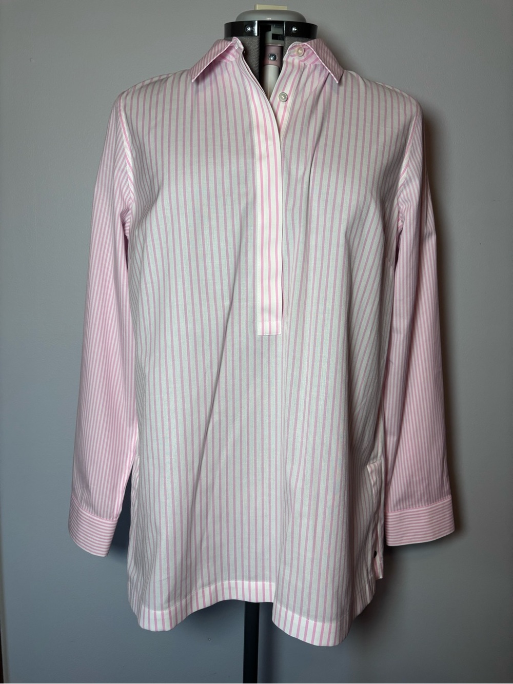 Talbots Pink & White Striped Long-Sleeve Popover Shirt - Size 12